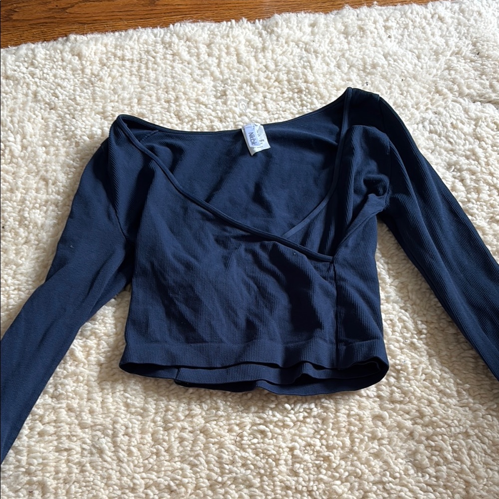 Nikibiki Asymmetrical Blue Long Sleeve V neck Crop Top